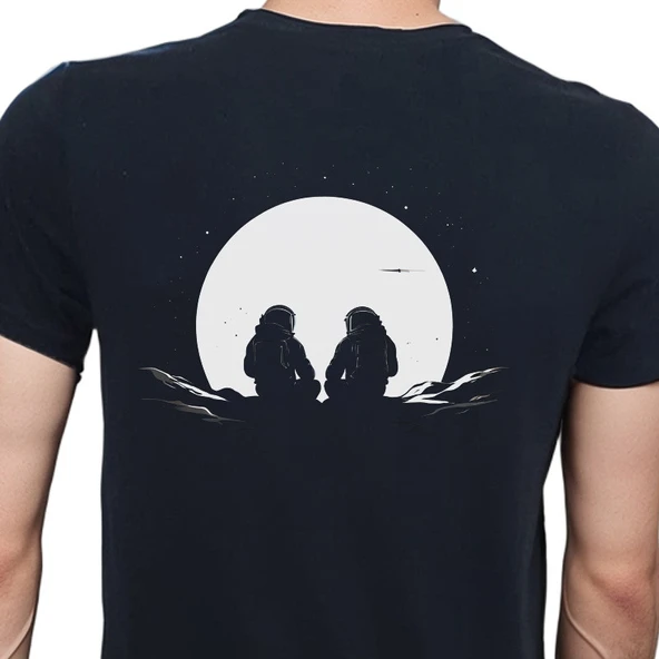 Man On The Moon T-shirt %100 Pamuklu Siyah Penye Basic Erkek Tişört