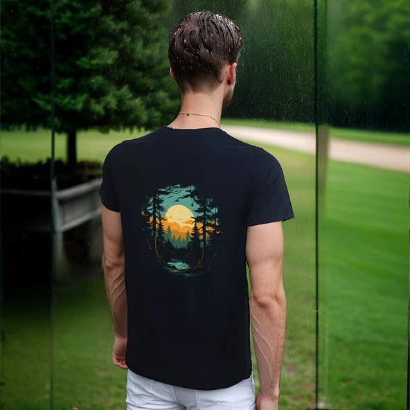 Forest T-shirt %100 Pamuklu Siyah Penye Basic Erkek Tişört - Resim 3