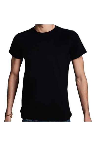 Elip Sport T-shirt %100 Pamuklu Siyah Penye Basic Erkek Tişört - Resim 3
