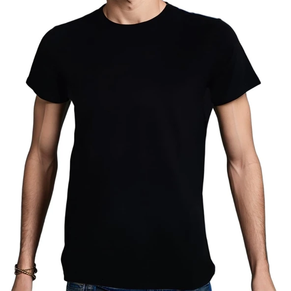 Tattoo T-shirt %100 Pamuklu Siyah Penye Basic Erkek Tişört - Resim 4