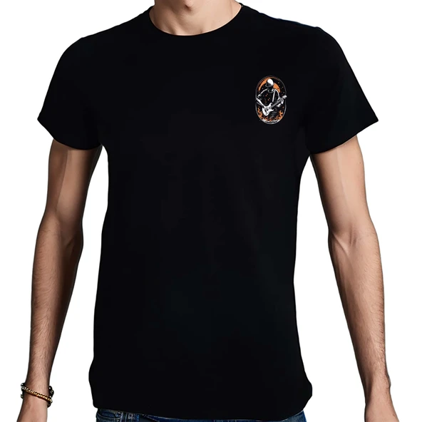 Elip Guitar T-shirt %100 Pamuklu Siyah Penye Basic Erkek Tişört - Resim 2