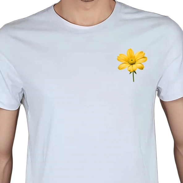 Flower T-shirt %100 Pamuklu Beyaz Penye Basic Erkek Tişört
