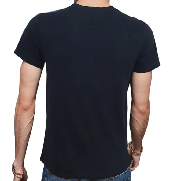 Elip Guitar T-shirt %100 Pamuklu Siyah Penye Basic Erkek Tişört - Resim 4