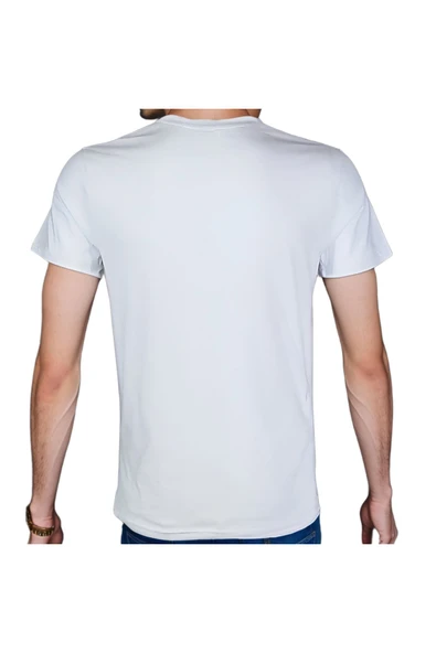 Flower T-shirt %100 Pamuklu Beyaz Penye Basic Erkek Tişört - Resim 2