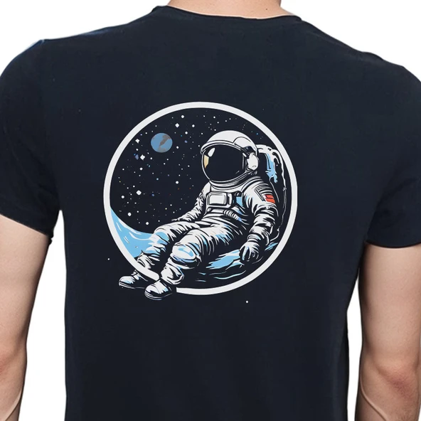 Man On The Moon T-shirt %100 Pamuklu Siyah Penye Basic Erkek Tişört