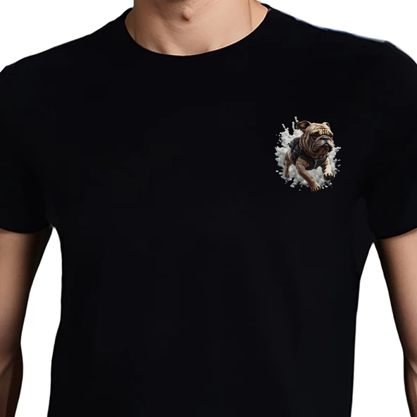 Bulldog T-shirt %100 Pamuklu Siyah Penye Basic Erkek Tişört - Resim 3