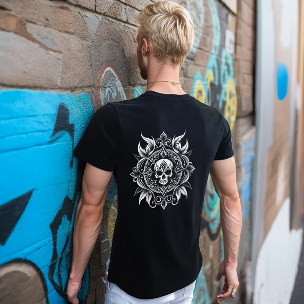 Tattoo T-shirt %100 Pamuklu Siyah Penye Basic Erkek Tişört - Resim 4