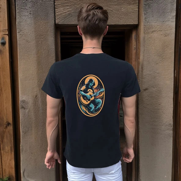 Elip Guitar T-shirt %100 Pamuklu Siyah Penye Basic Erkek Tişört - Resim 3