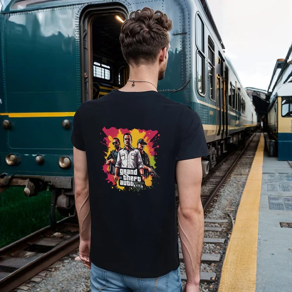 GTA T-shirt %100 Pamuklu Siyah Penye Basic Erkek Tişört - Resim 4