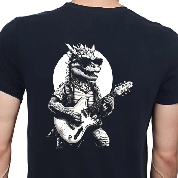 Guitar T-shirt %100 Pamuklu Siyah Penye Basic Erkek Tişört