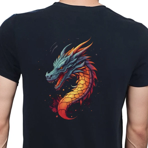 Splash Dragon T-shirt %100 Pamuklu Siyah Penye Basic Erkek Tişört