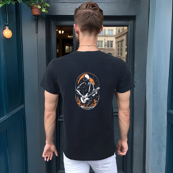 Elip Guitar T-shirt %100 Pamuklu Siyah Penye Basic Erkek Tişört - Resim 5