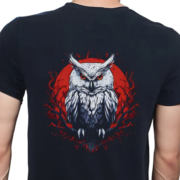 Owl T-shirt %100 Pamuklu Siyah Penye Basic Erkek Tişört