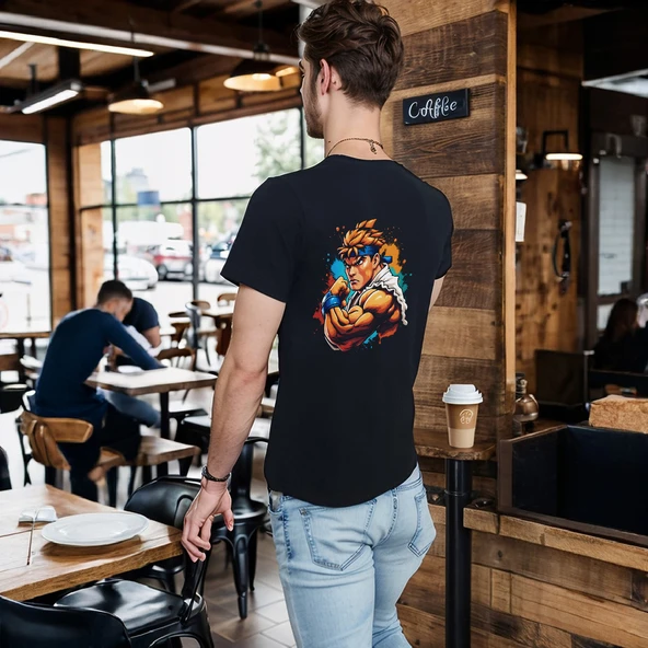 Splash Fight T-shirt %100 Pamuklu Siyah Penye Basic Erkek Tişört - Resim 3