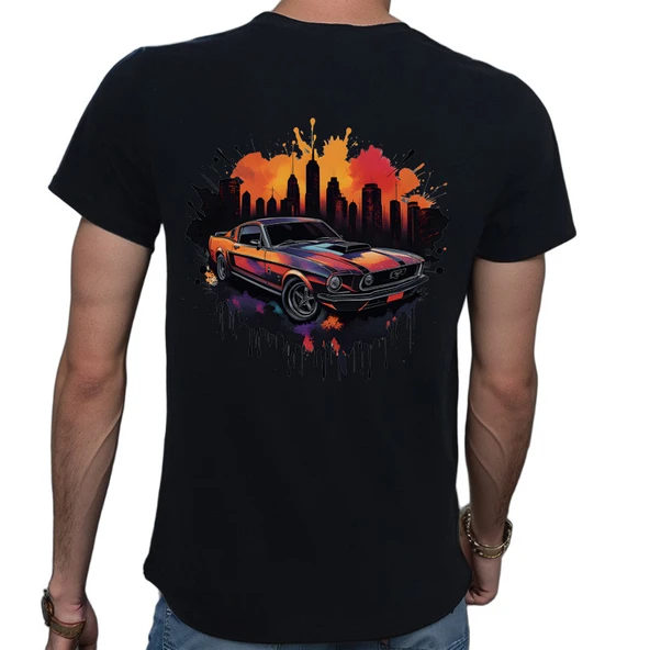 Splash Car T-shirt %100 Pamuklu Siyah Penye Basic Erkek Tişört - Resim 2
