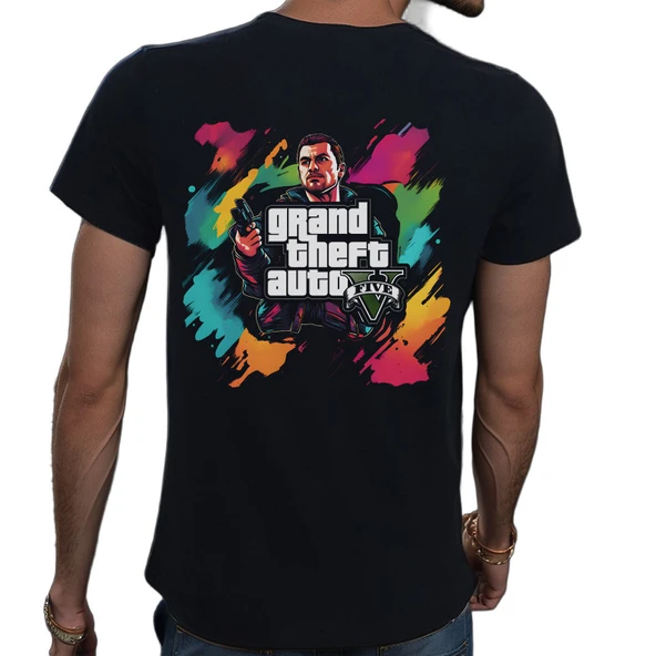 GTA T-shirt %100 Pamuklu Siyah Penye Basic Erkek Tişört - Resim 3