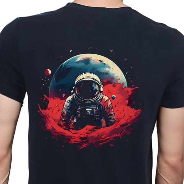 Man On The Moon T-shirt %100 Pamuklu Siyah Penye Basic Erkek Tişört ürün görseli