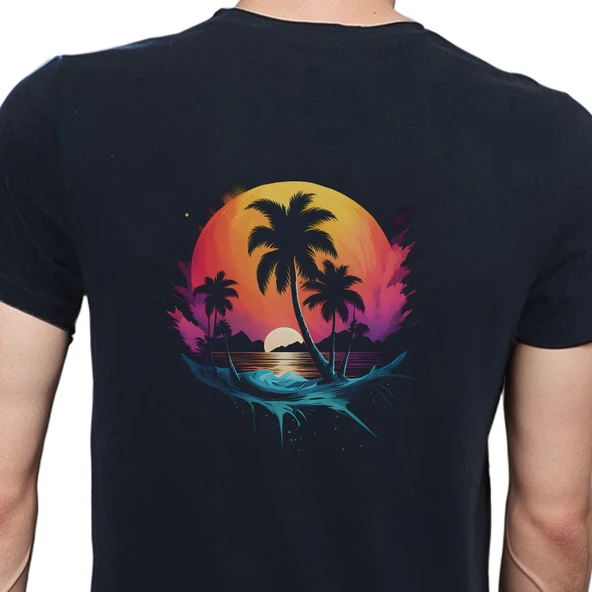 Hawaii T-shirt %100 Pamuklu Siyah Penye Basic Erkek Tişört