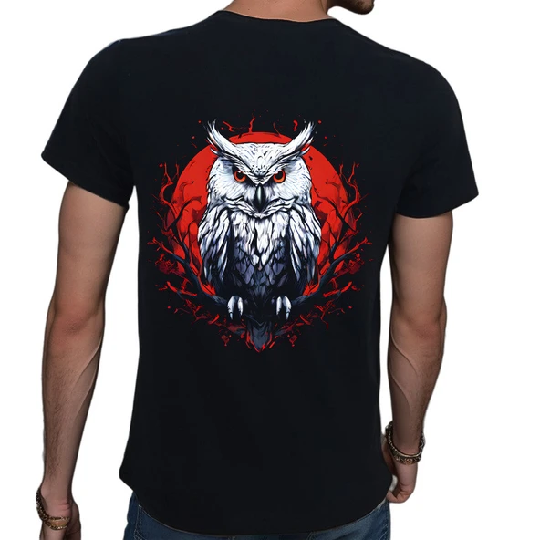 Owl T-shirt %100 Pamuklu Siyah Penye Basic Erkek Tişört - Resim 3