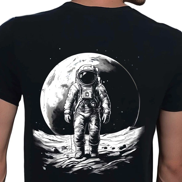 Astronaut T-shirt %100 Pamuklu Siyah Penye Basic Erkek Tişört
