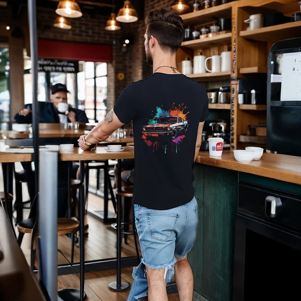 Splash Car T-shirt %100 Pamuklu Siyah Penye Basic Erkek Tişört - Resim 4