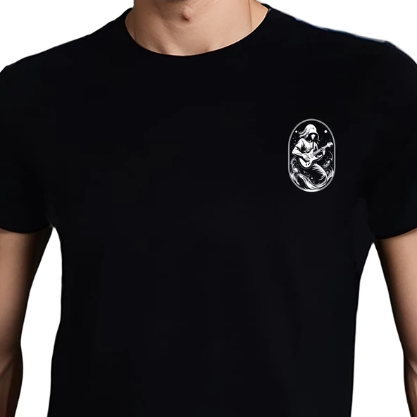 Elip Guitar T-shirt %100 Pamuklu Siyah Penye Basic Erkek Tişört