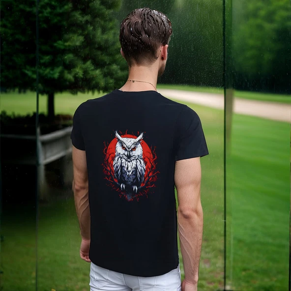 Owl T-shirt %100 Pamuklu Siyah Penye Basic Erkek Tişört - Resim 5