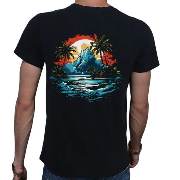 Island T-shirt %100 Pamuklu Siyah Penye Basic Erkek Tişört - Resim 3