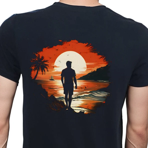 Man On Island T-shirt %100 Pamuklu Siyah Penye Basic Erkek Tişört ürün görseli