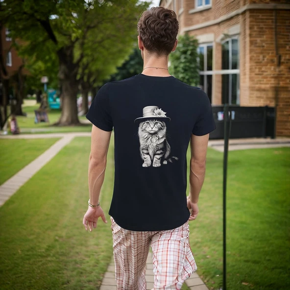 Black-White T-shirt %100 Pamuklu Siyah Penye Basic Erkek Tişört - Resim 3