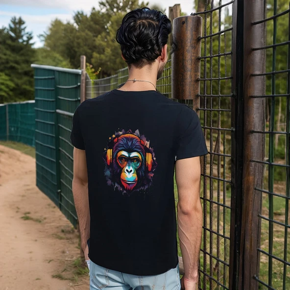 Splash Animal T-shirt %100 Pamuklu Siyah Penye Basic Erkek Tişört - Resim 5