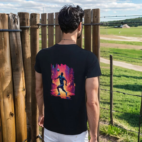 Neon Spor T-shirt %100 Pamuklu Siyah Penye Basic Erkek Tişört - Resim 3