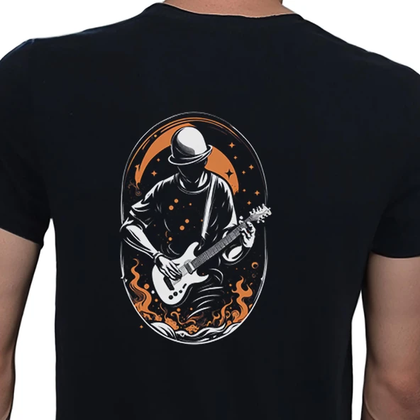 Elip Guitar T-shirt %100 Pamuklu Siyah Penye Basic Erkek Tişört