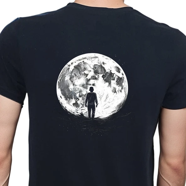 To The Moon And Back T-shirt %100 Pamuklu Siyah Penye Basic Erkek Tişört ürün görseli