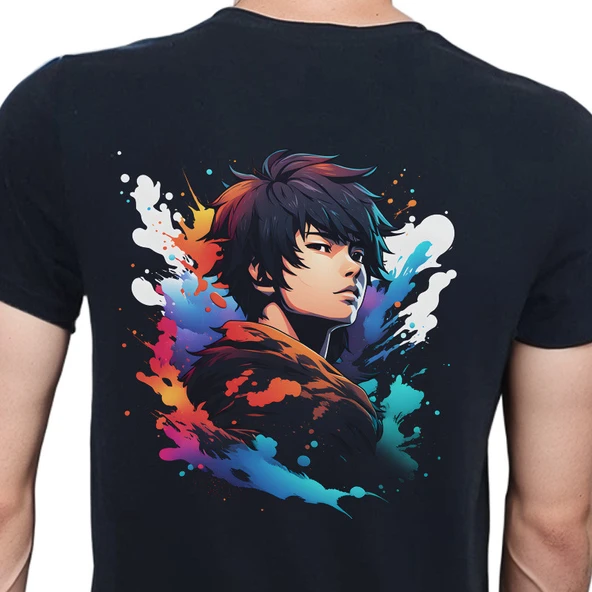Splash Anime T-shirt %100 Pamuklu Siyah Penye Basic Erkek Tişört
