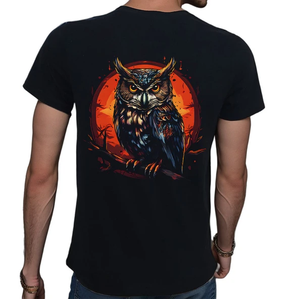 Owl T-shirt %100 Pamuklu Siyah Penye Basic Erkek Tişört - Resim 2
