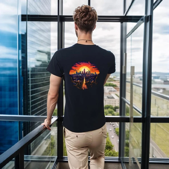 City T-shirt %100 Pamuklu Siyah Penye Basic Erkek Tişört - Resim 3