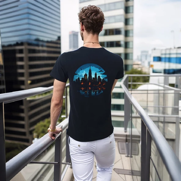 City T-shirt %100 Pamuklu Siyah Penye Basic Erkek Tişört - Resim 3