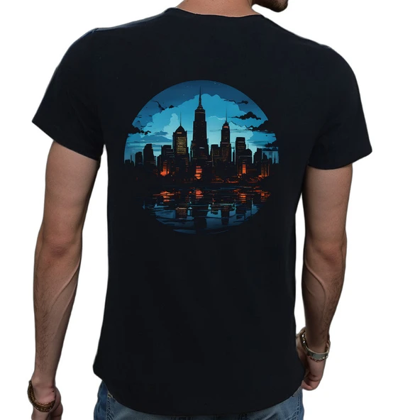 City T-shirt %100 Pamuklu Siyah Penye Basic Erkek Tişört - Resim 2