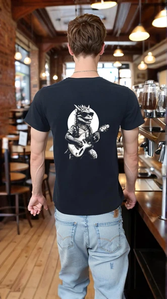 Guitar T-shirt %100 Pamuklu Siyah Penye Basic Erkek Tişört - Resim 4