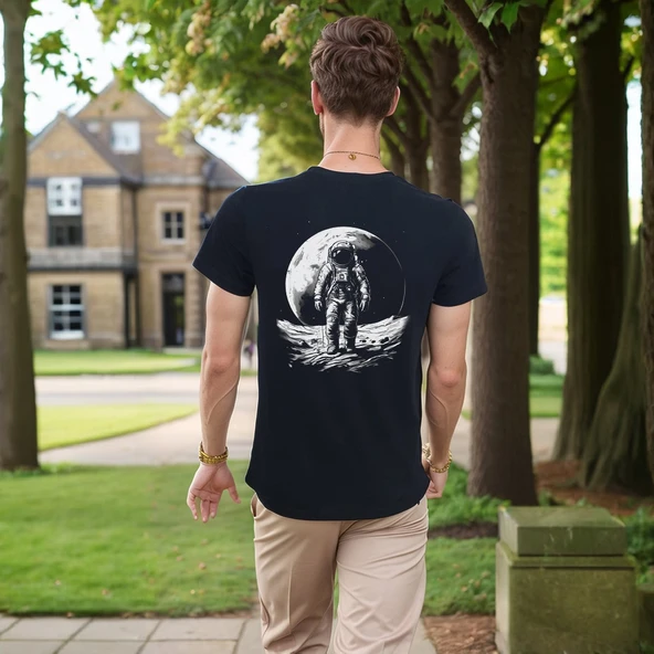 Astronaut T-shirt %100 Pamuklu Siyah Penye Basic Erkek Tişört - Resim 3
