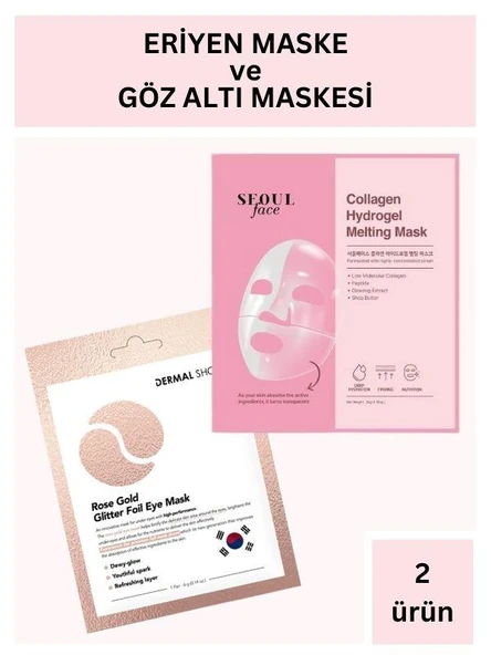 Dermal Kolajen İçerikli Şeffaflaşan Eriyen Maske 34 gr ve Rose Gold Göz Altı Maskesi 4 gr Seti - 1