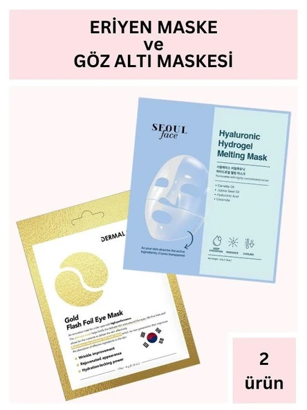 Dermal Hiyalüronik Asit İçerikli Şeffaflaşan Eriyen Maske 34 gr ve Gold Göz Altı Maskesi 4 gr Seti ürün görseli 1
