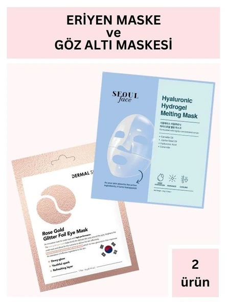 Dermal Hiyalüronik Asit İçerikli Şeffaflaşan Eriyen Maske 34 gr ve Rose Gold Göz Altı Maskesi 4 gr Seti - 1