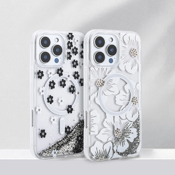 Apple iPhone 12 Pro Kılıf Sıvılı Simli Baskılı Şeffaf Arka Yüzey Zore Mossa Silikon Kapak - 7