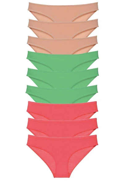 9 adet Süper Eko Set Likralı Kadın Slip Külot Ten Yeşil Fuşya ürün görseli