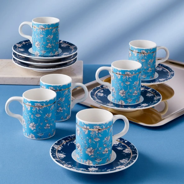 GÜRAL PORSELEN Camelia 12 Parça 6 Kişilik Kahve  Fincan Takımı 67071 ürün görseli 1