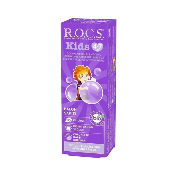 Rocs Kids Balon Sakızı Tadında 4-7 Yaş Florürsüz Diş Macunu 45 ml