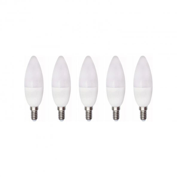 Real LED Avize Ampulü 5li 7W LED Mum Ampül E-14 Ince Uçlu Beyaz Işık