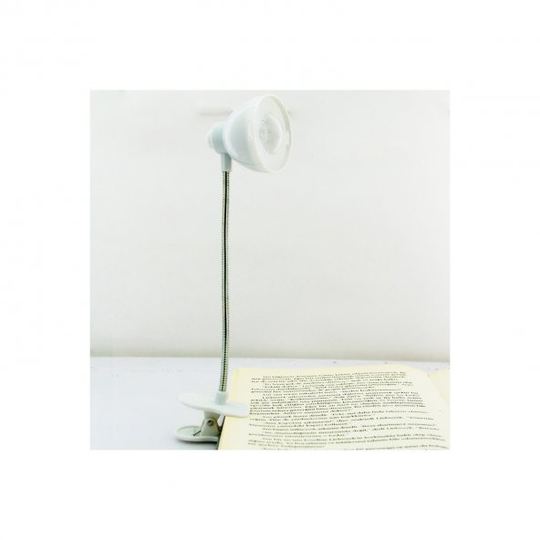 Ares Şapkalı Esnek Bükülebilir Mandallı 20 cm Kitap Okuma Lambası Beyaz